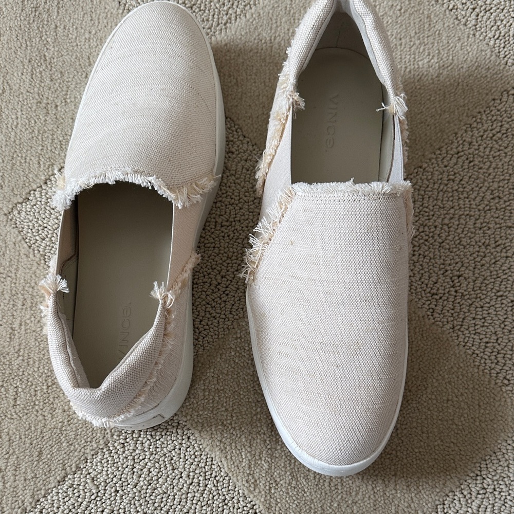 Vince Women's Cream Frayed Slip-On Sneakers